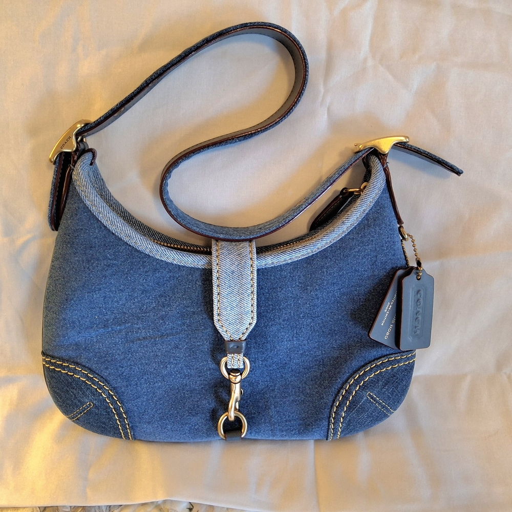 Coach Denim Blue Shoulder Bag with Gold Hardware